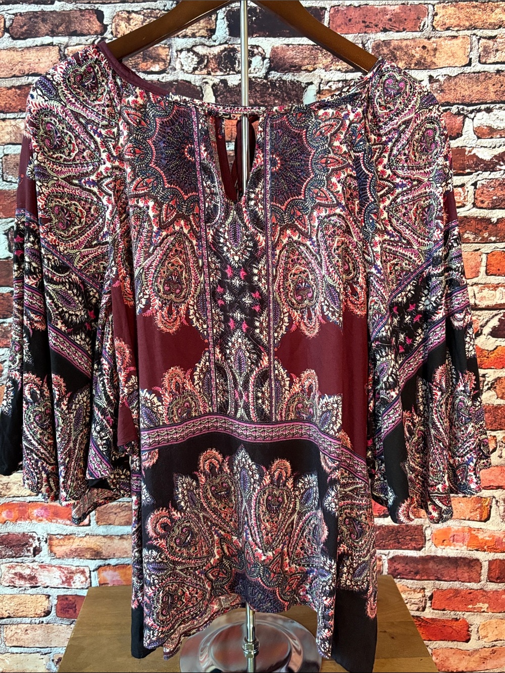 Daytrip Burgundy Paisley Bell-Sleeve Tunic